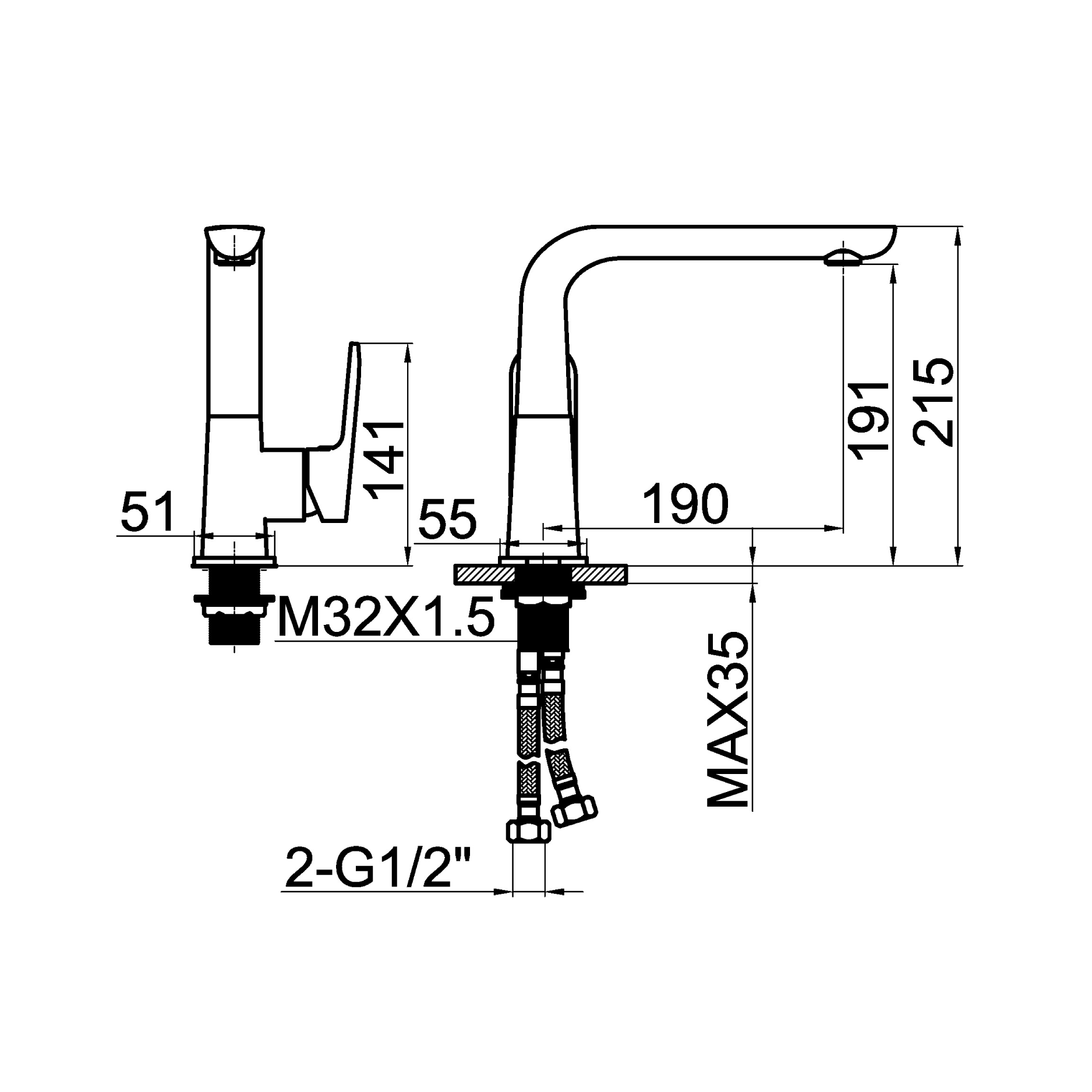 Kitchen tap - Brass - Hot & cold
