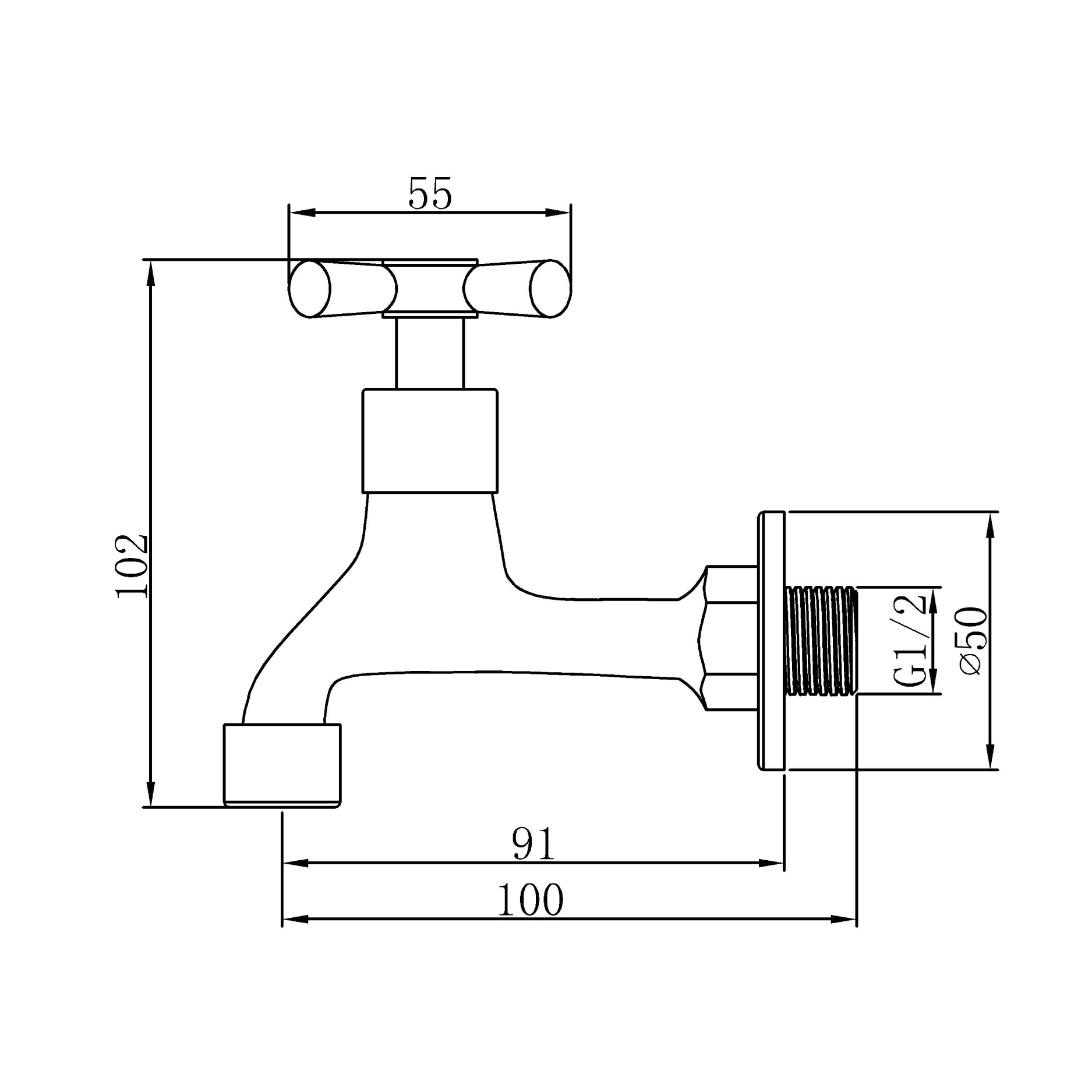 In-wall bib tap - Brass - Chrome - Cold water