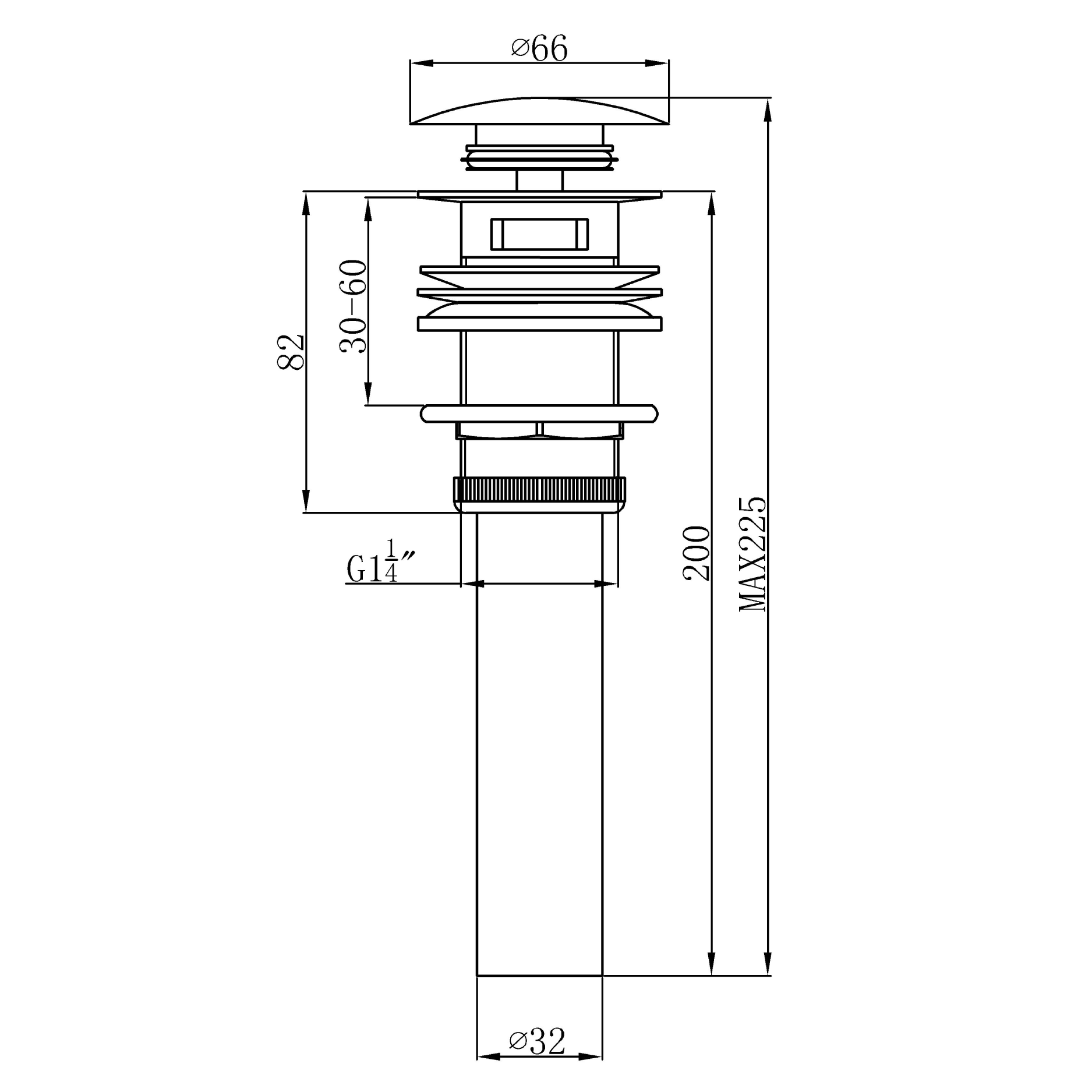 Sasin pop-up waste (with overflow) brass - Matte Black