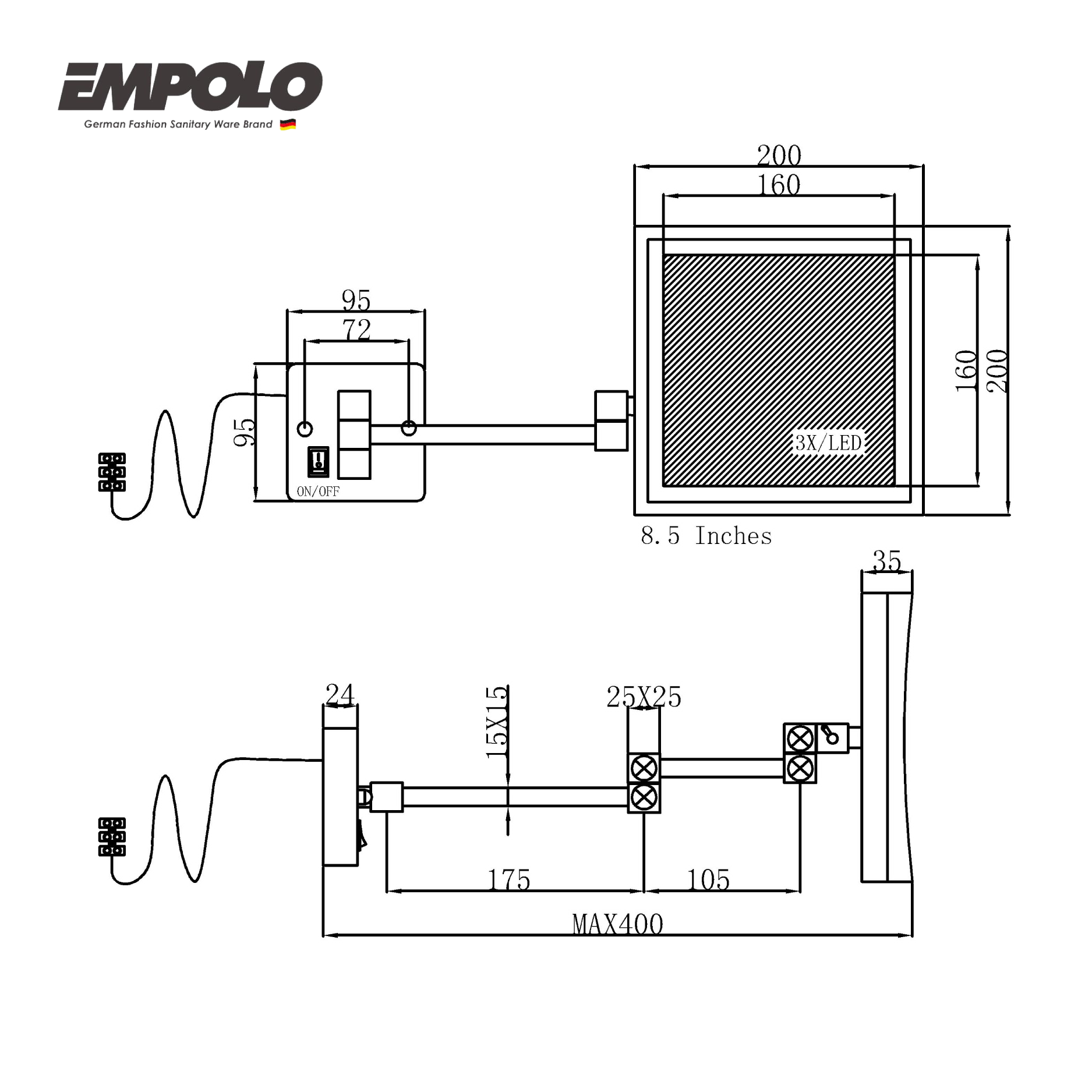 3x Magnifying mirror with LED light - Brass