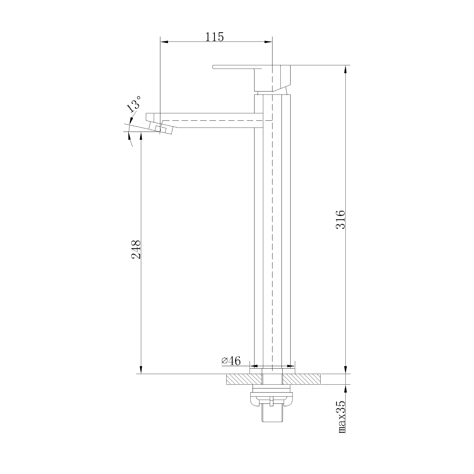 Tall basin tap - Brass -  Cold water