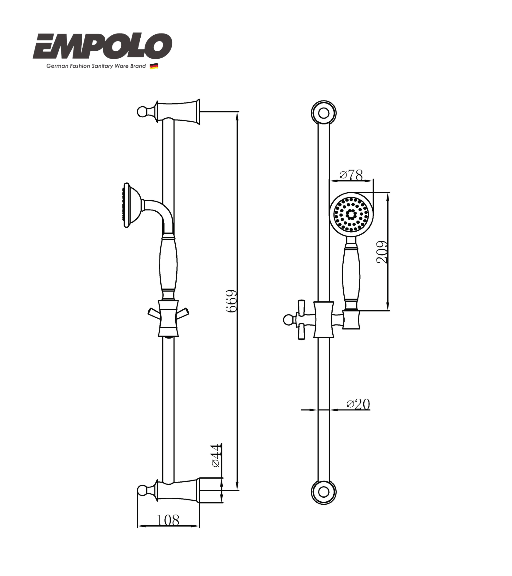 Sliding shower set - Brass