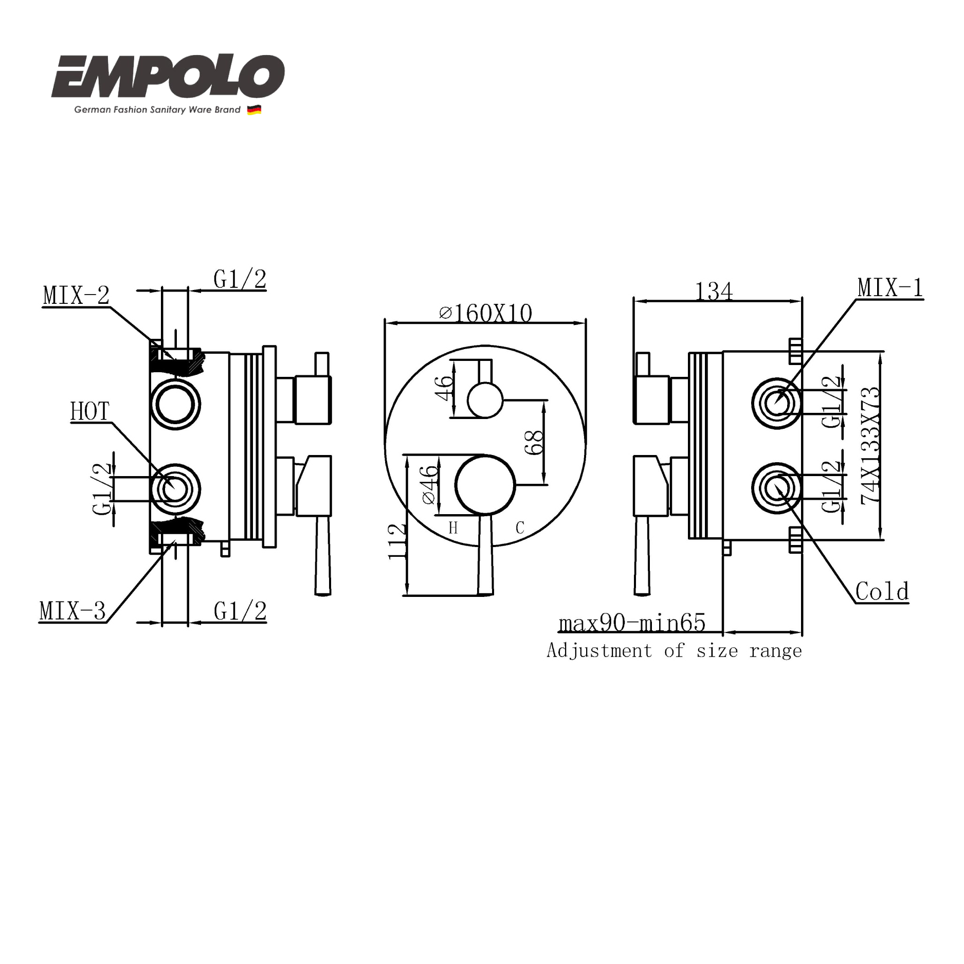 Wall-mounted shower mixer valve with concealed box (three functions)