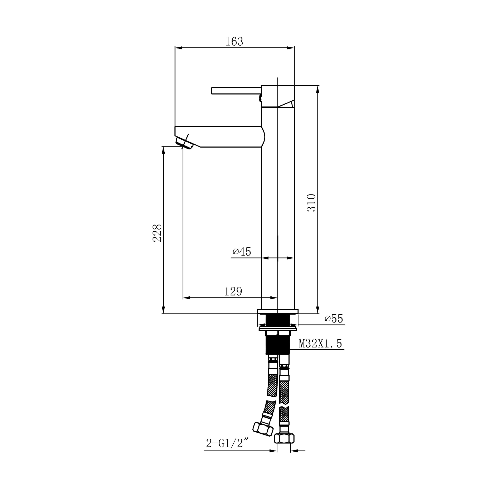 Tall basin tap - Brass -  Hot & cold