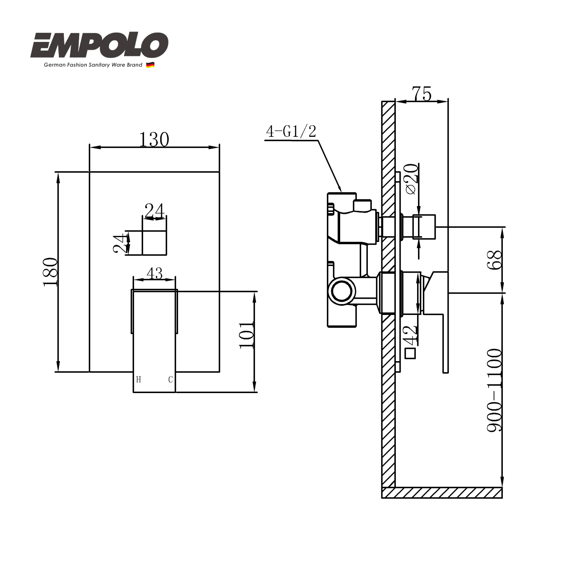 Wall mounted shower mixer - valve with diverter