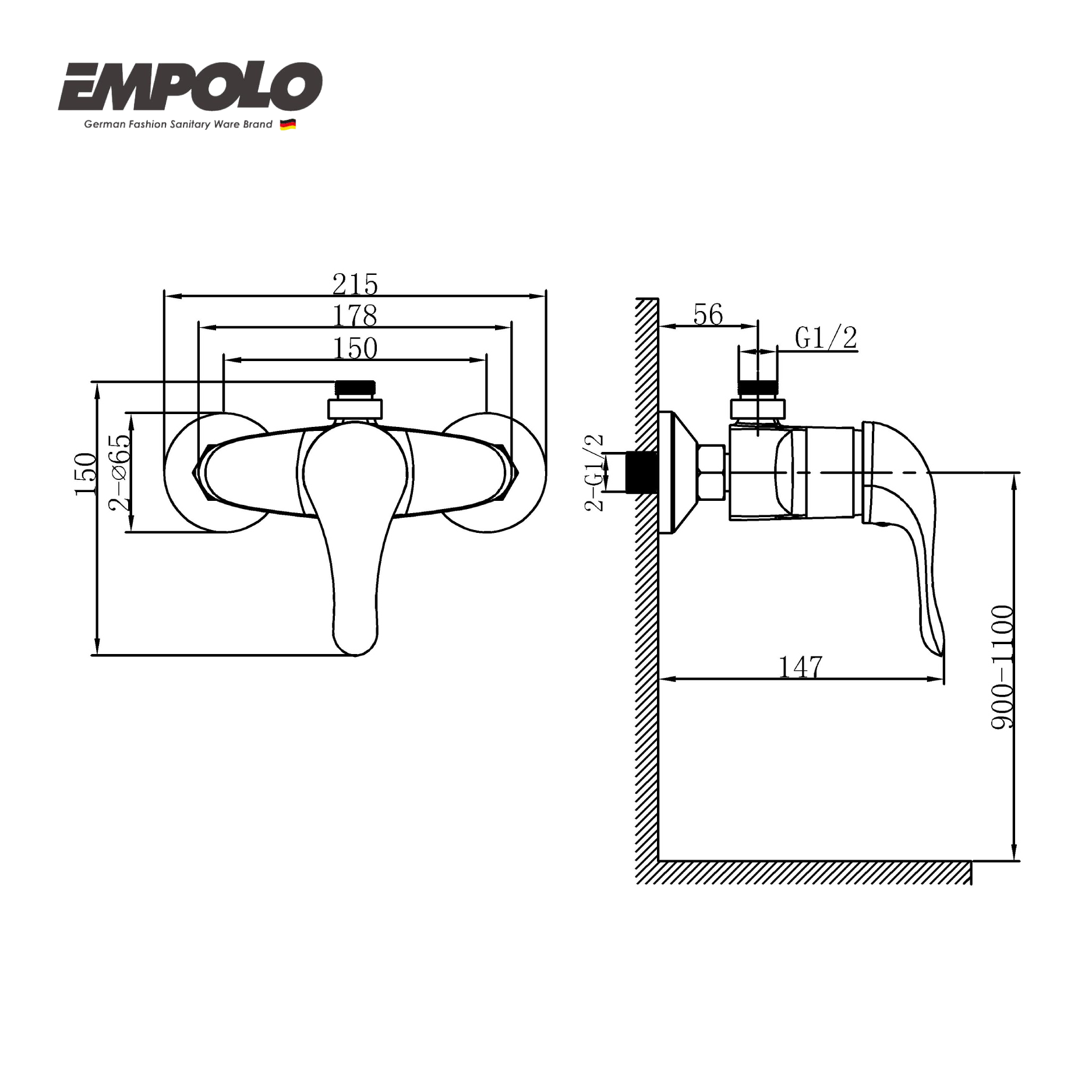 Single lever shower mixer w/o hand shower