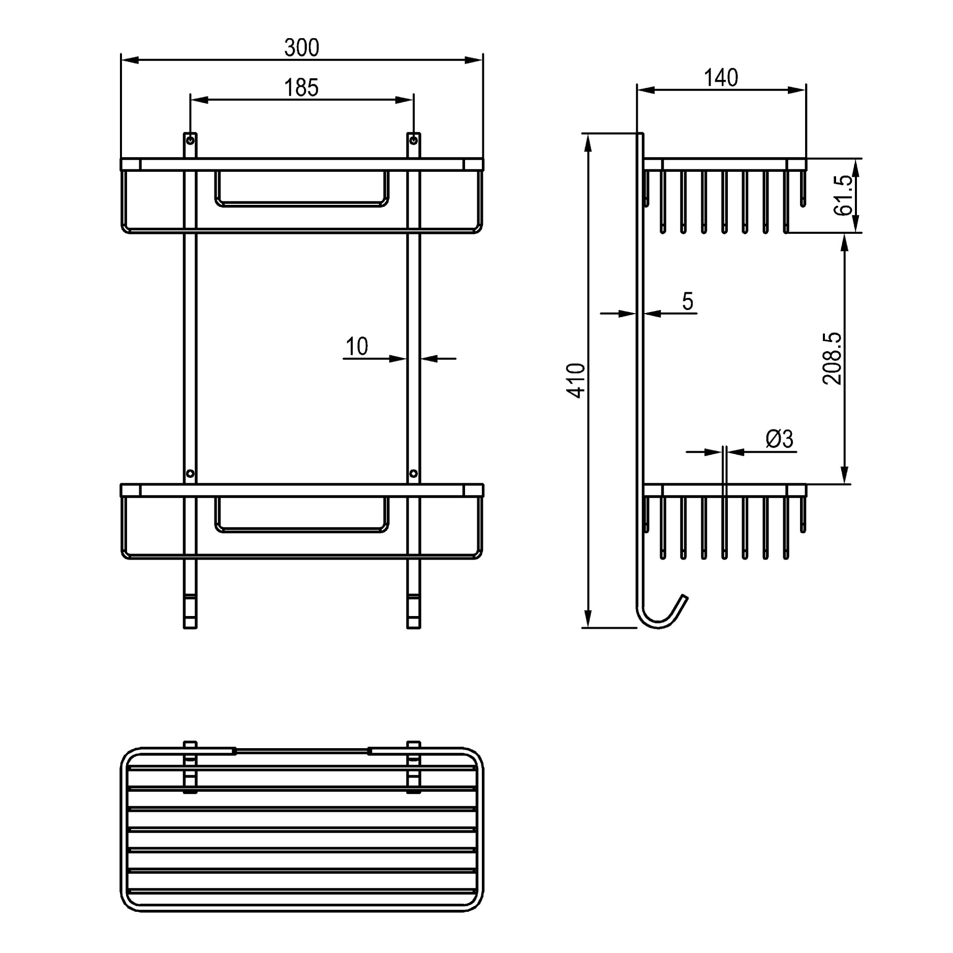 Double wall shelf basket - Brass