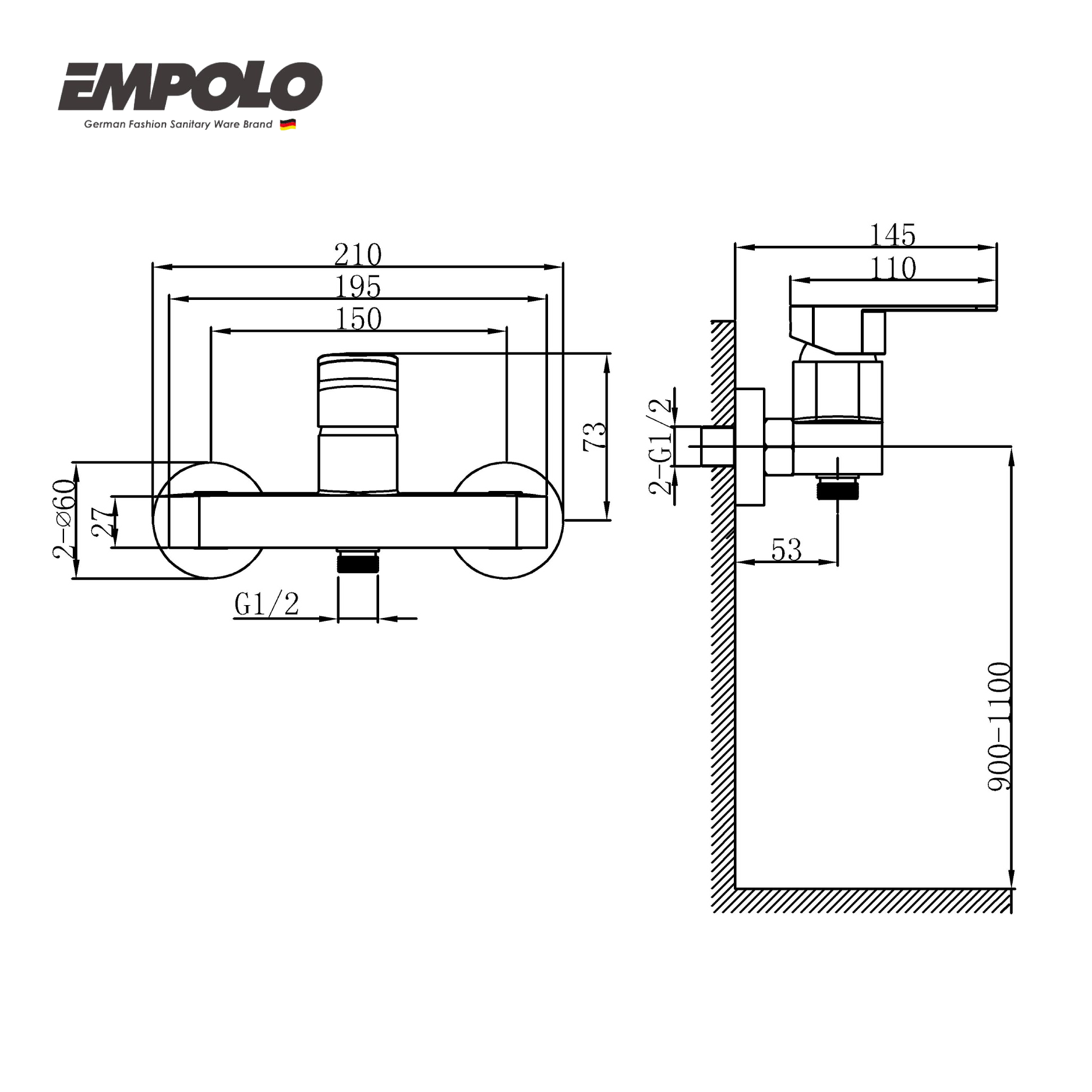 Single-lever shower mixer - w/o hand shower - Brass