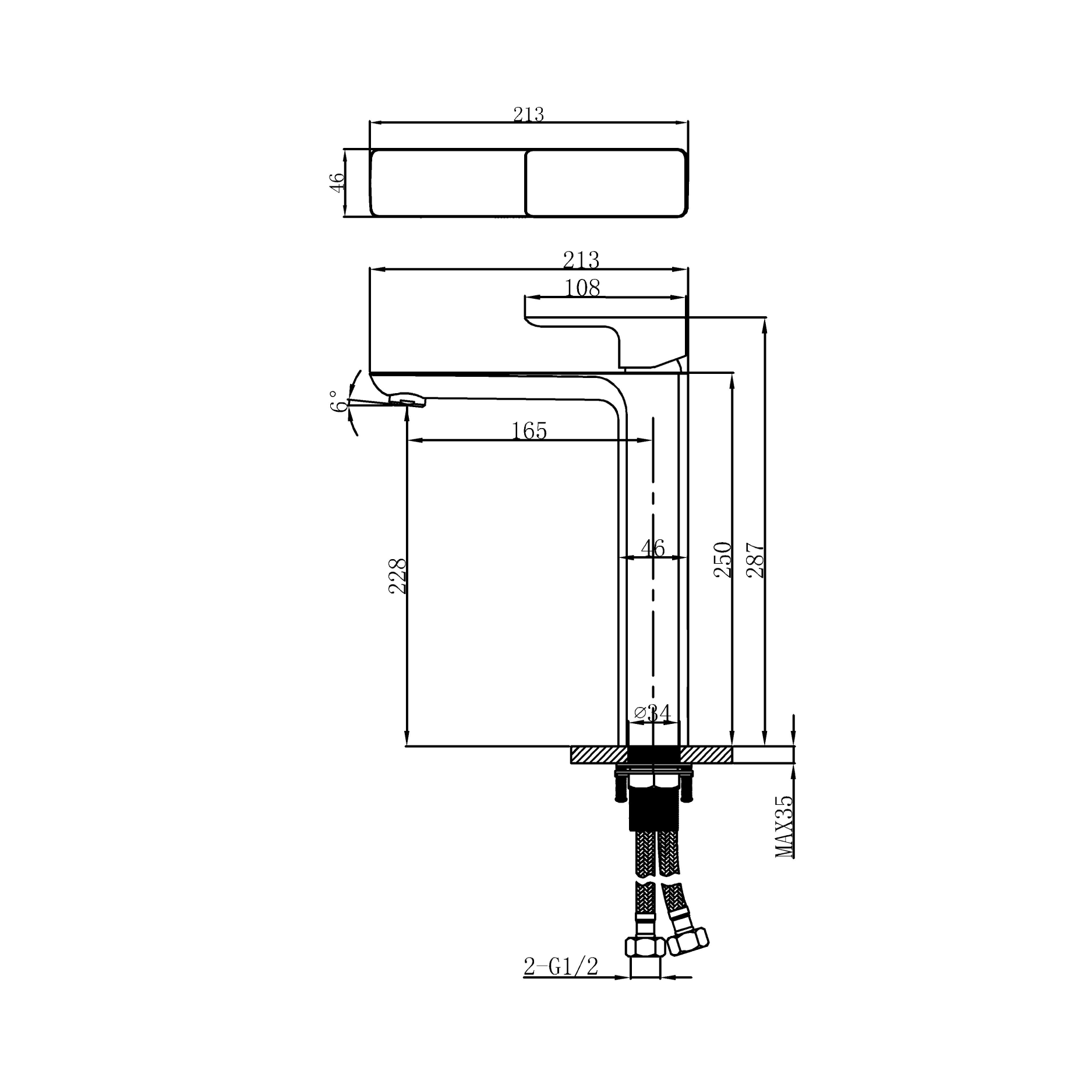 Tall basin tap - Brass -  Hot & cold
