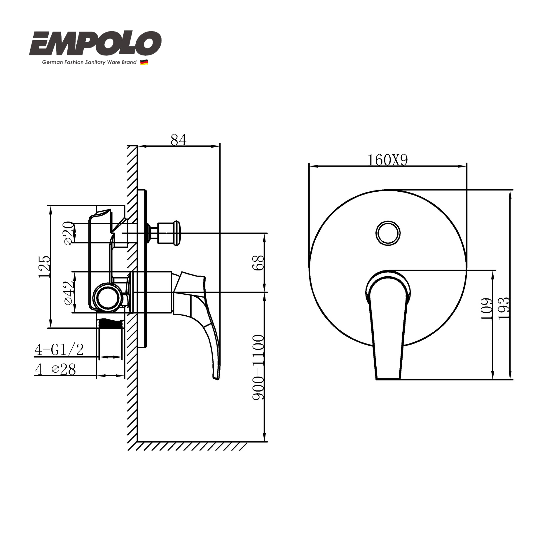 Wall mounted shower mixer - valve with diverter