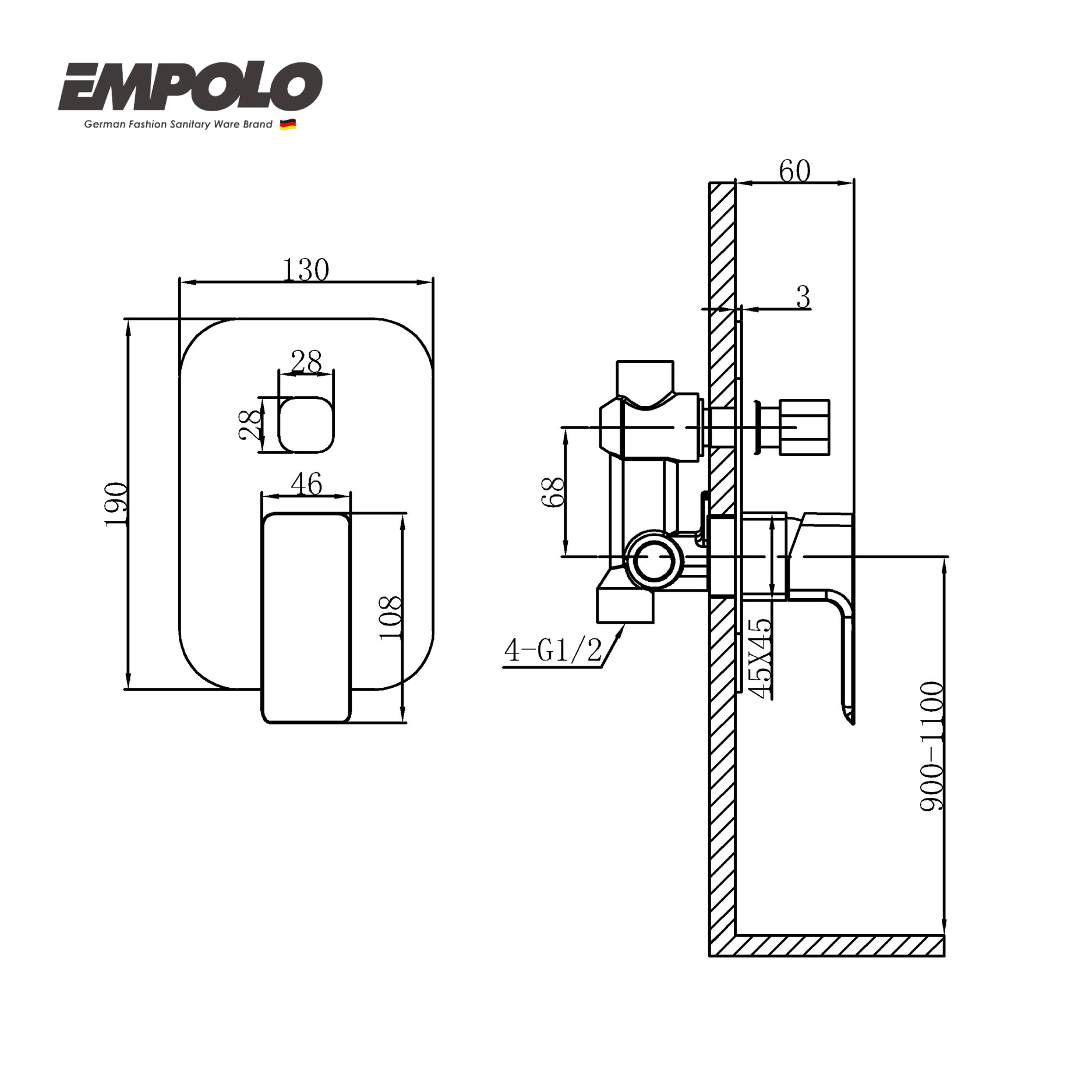 Wall mounted shower mixer - valve with diverter