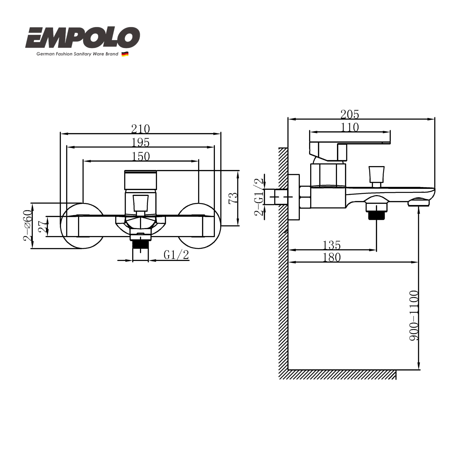 Single-lever shower mixer - w/o hand shower - Brass