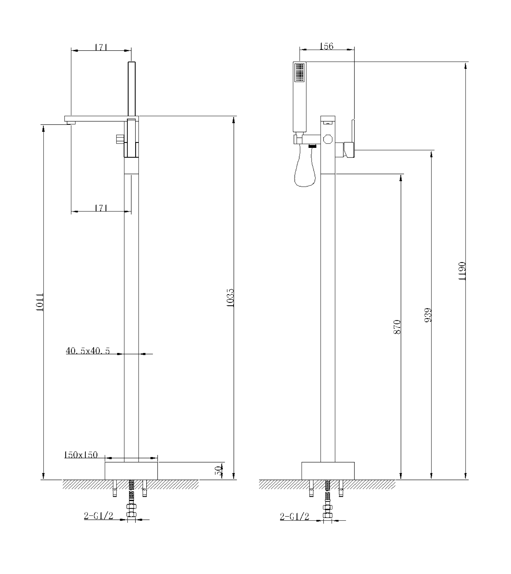 Bath Filler Floor mount with hand-shower