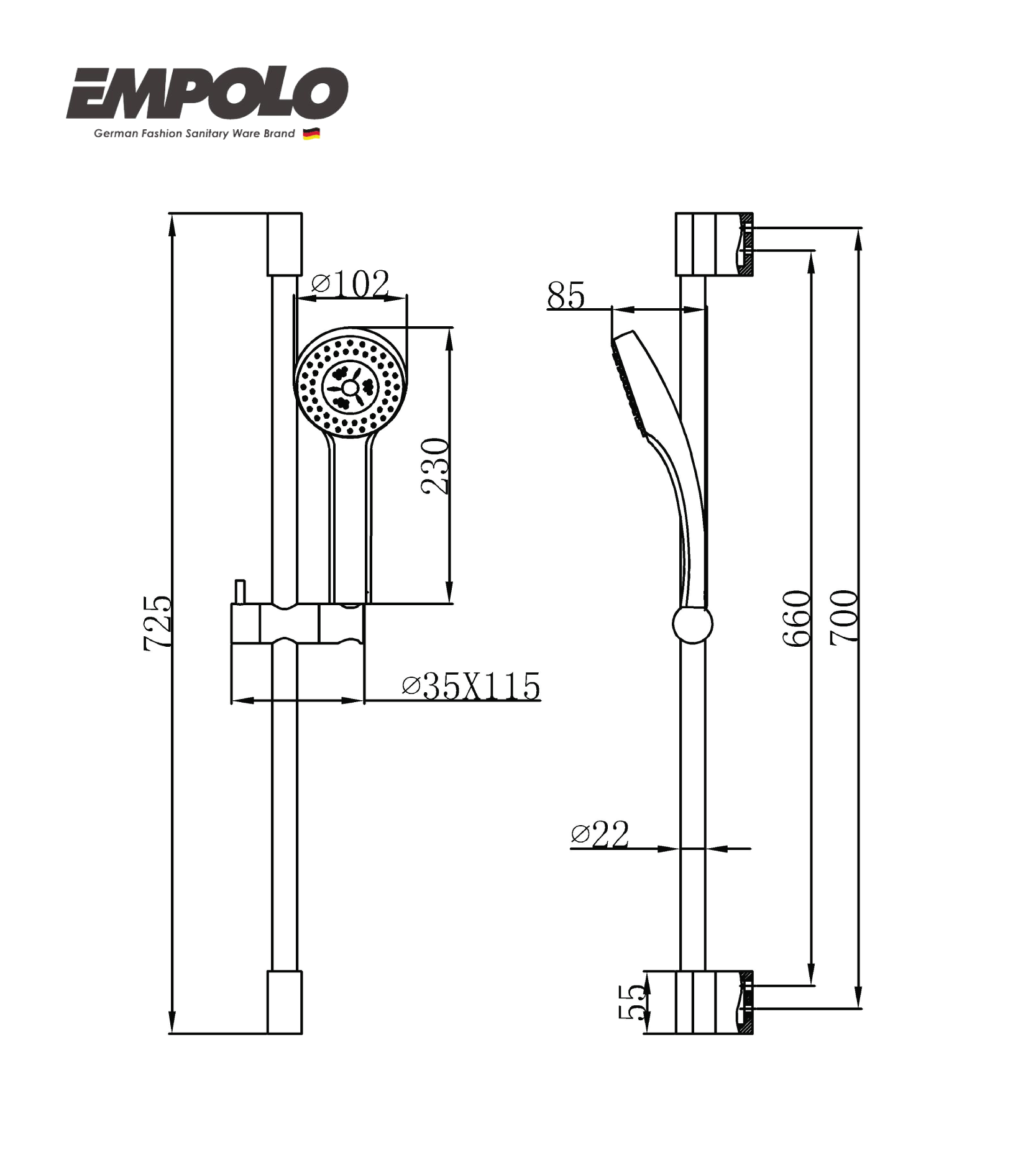 Sliding shower set - SS & ABS