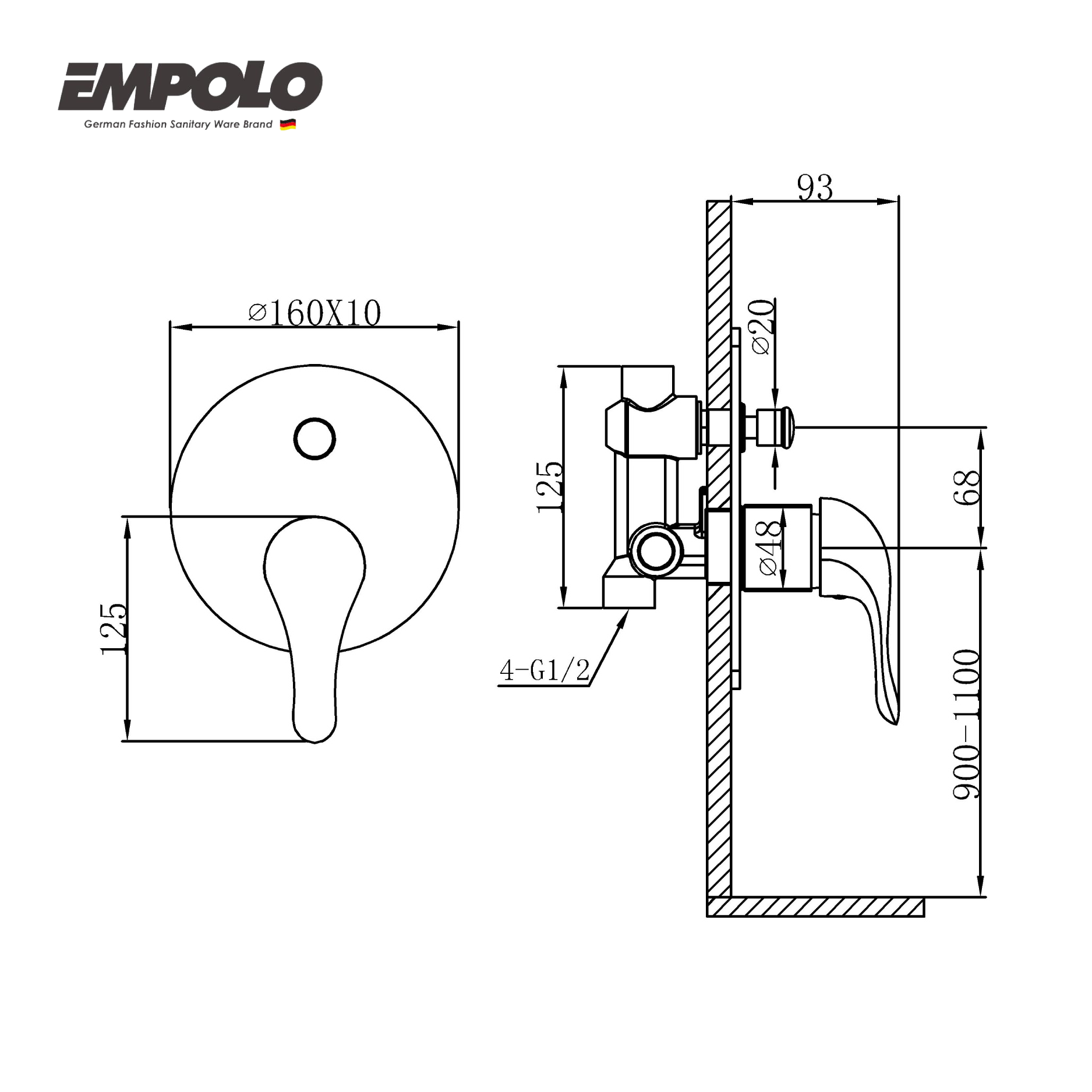 Wall mounted shower mixer - valve with diverter