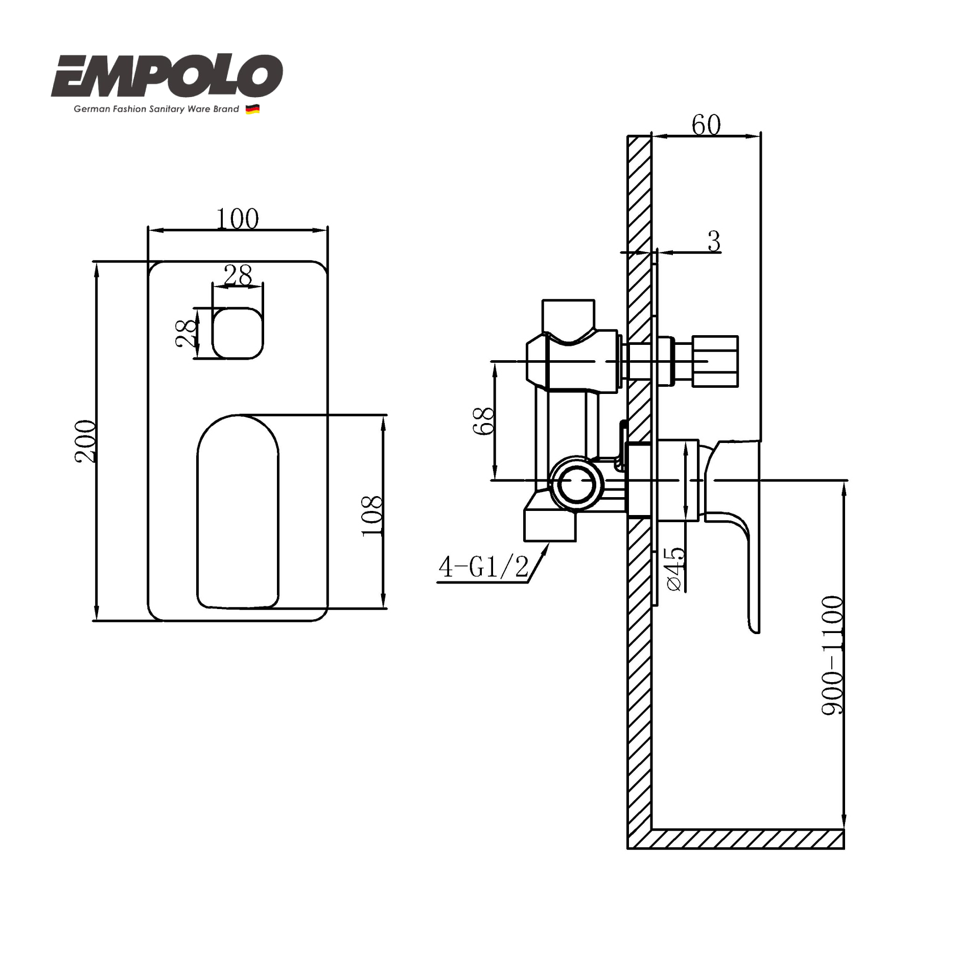 Wall mounted shower mixer - valve with diverter