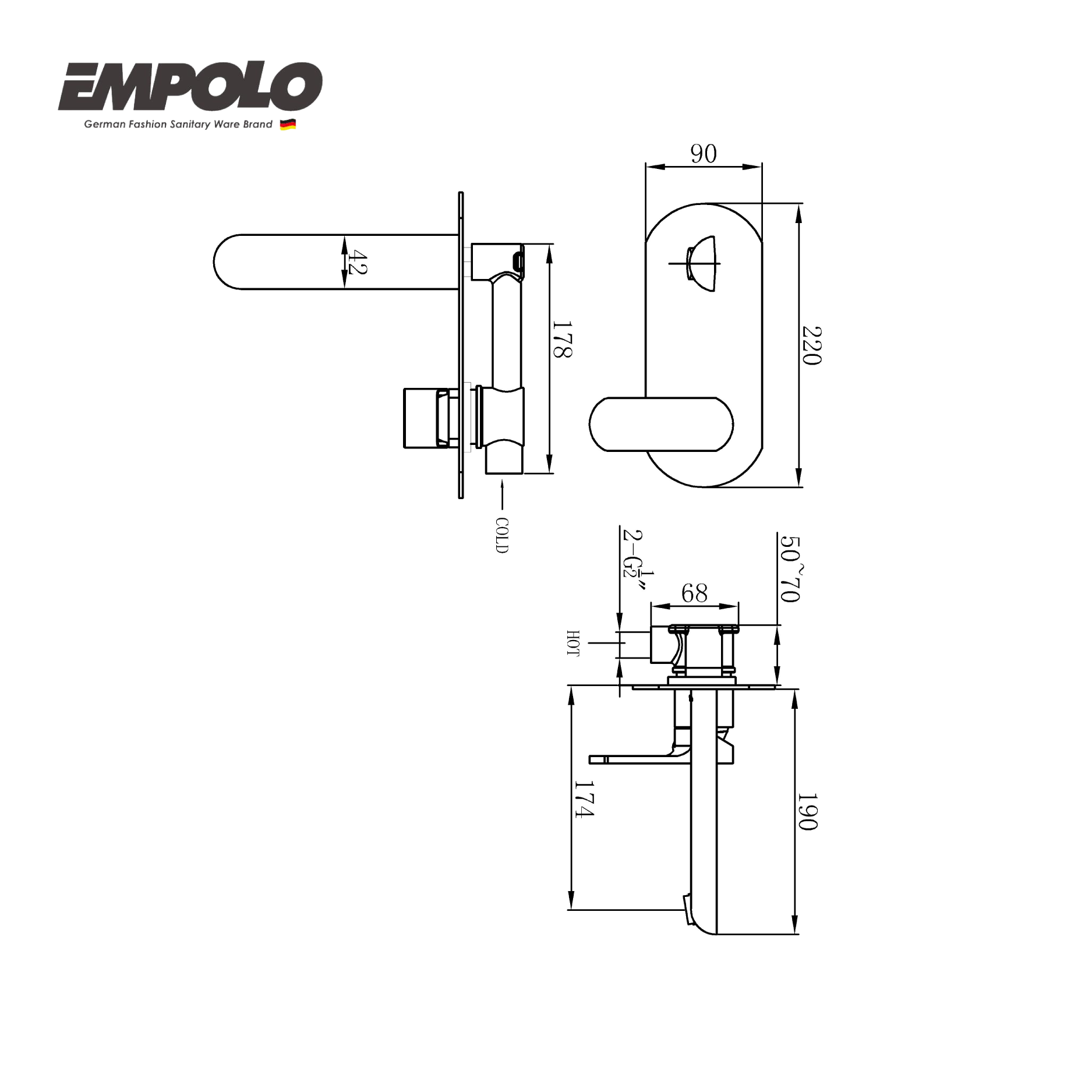 Wall-mounted shower mixer