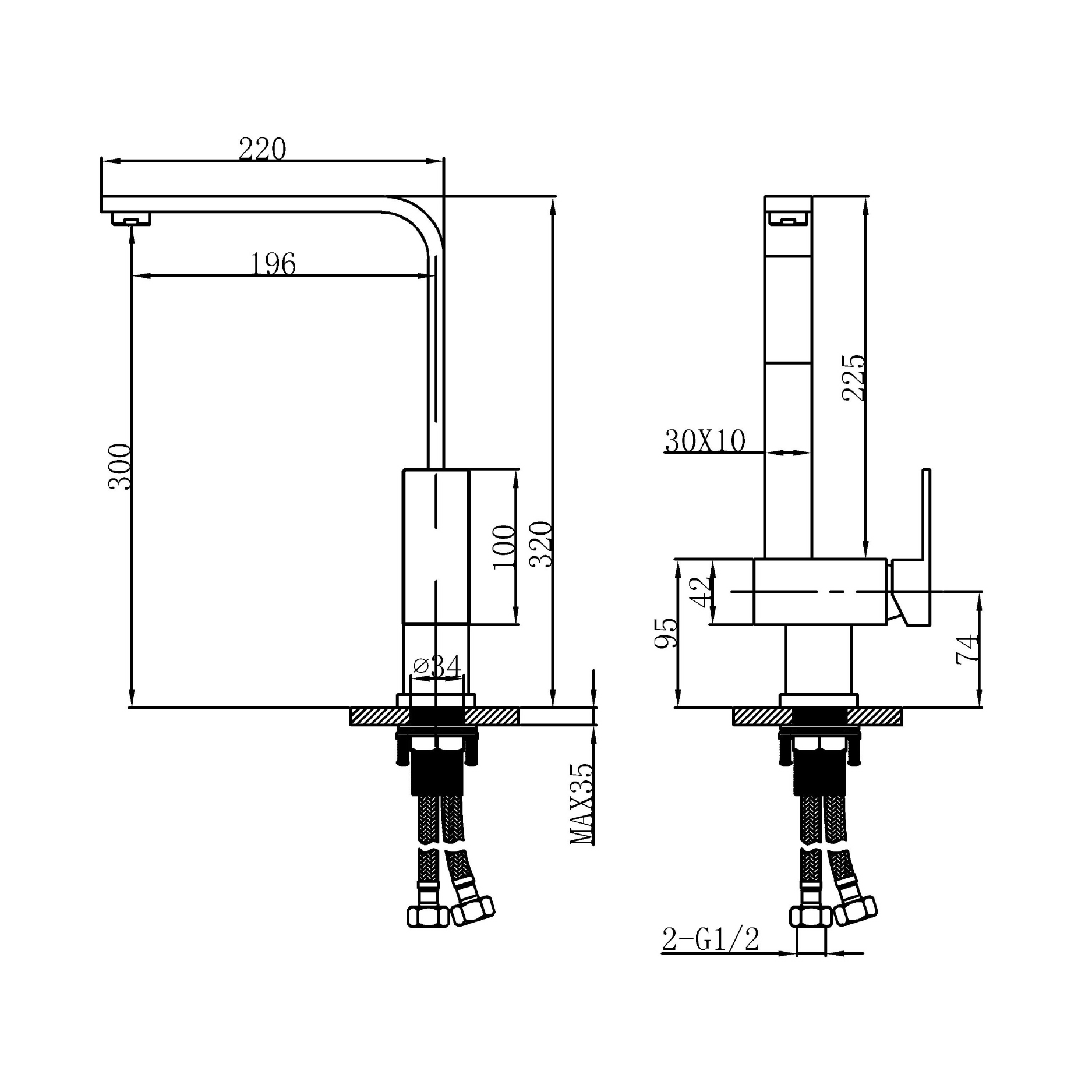 Kitchen tap - Brass - Matte black - Hot & cold