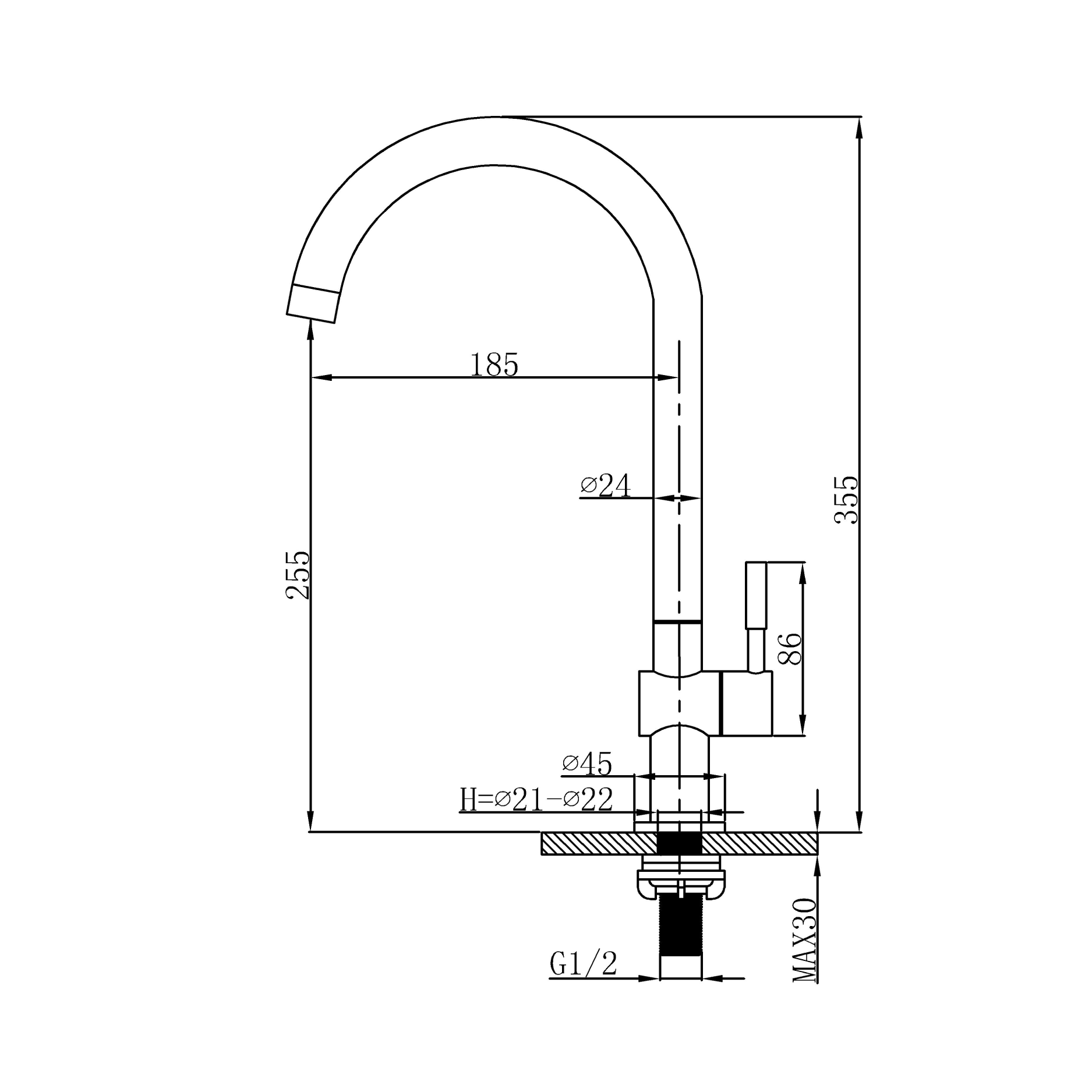 Kitchen tap - Brass - Cold water