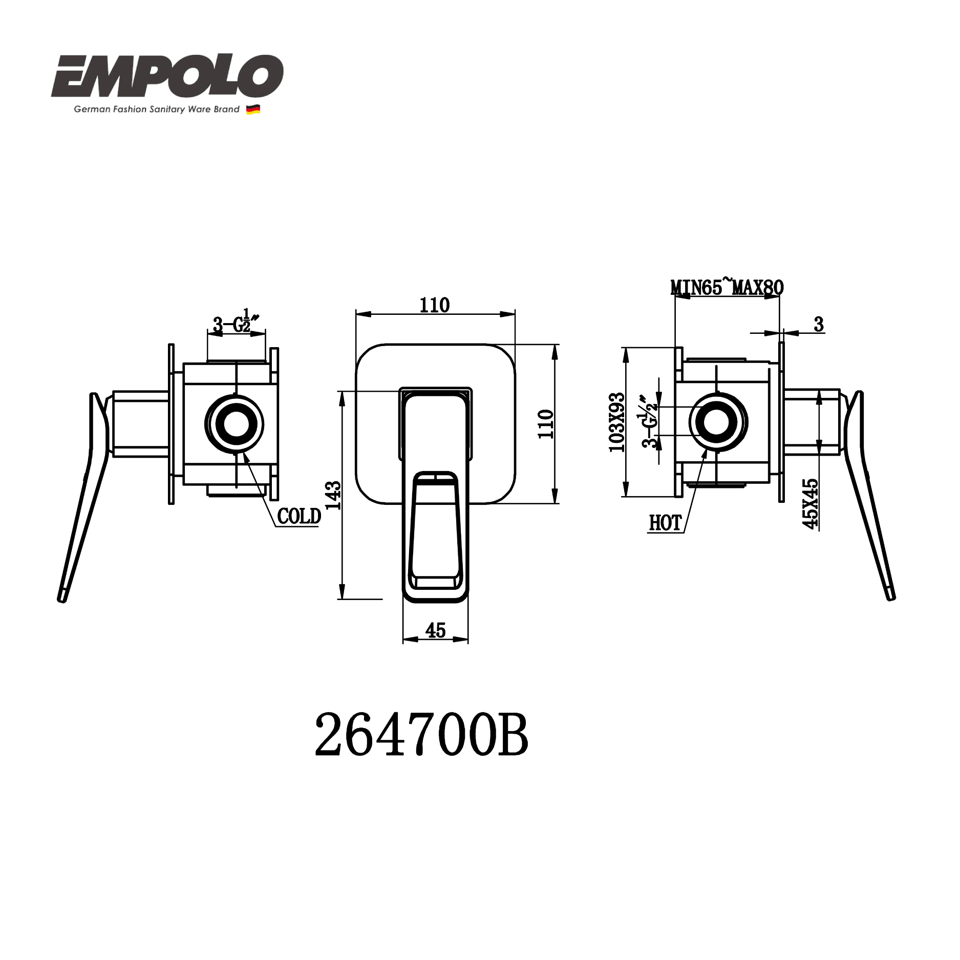 Wall-mounted shower mixer valve - with concealed box
