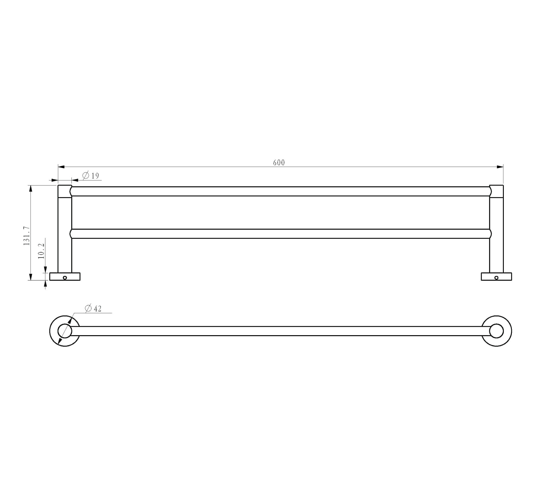 Double towel bar - Brass - Matte black