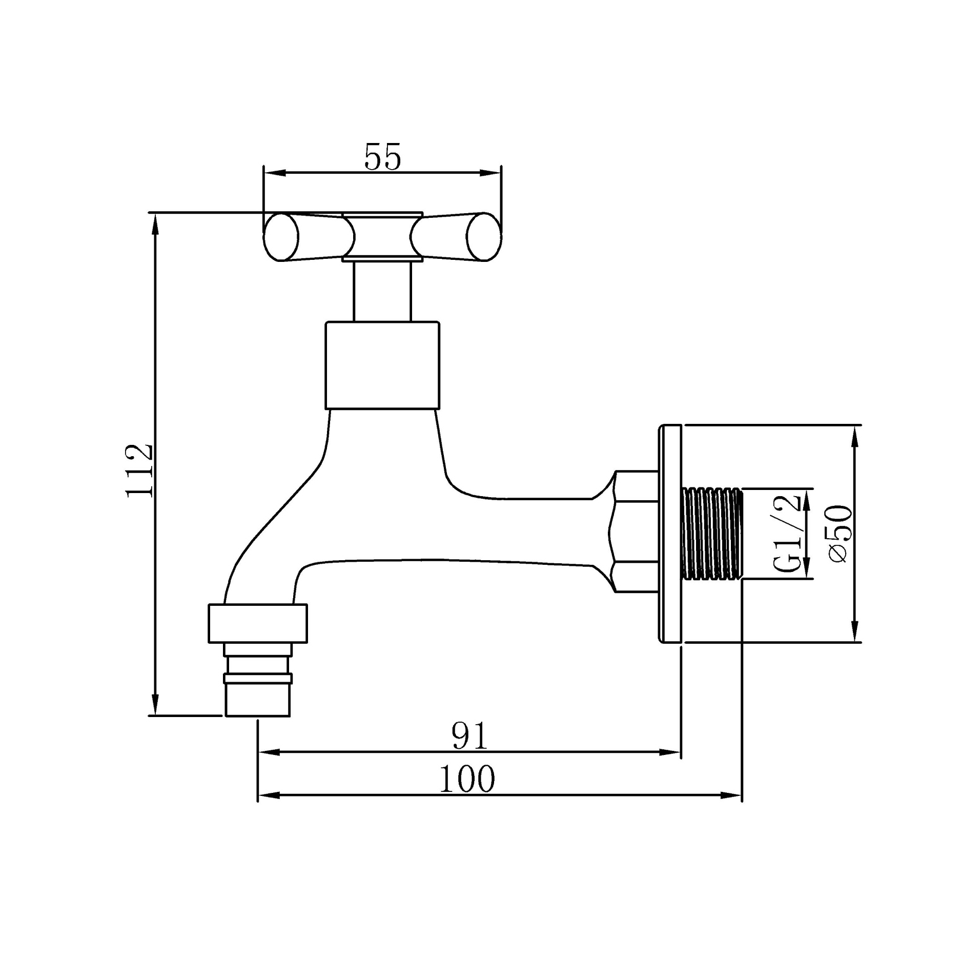 In-wall bib tap - Brass - Chrome - Cold water