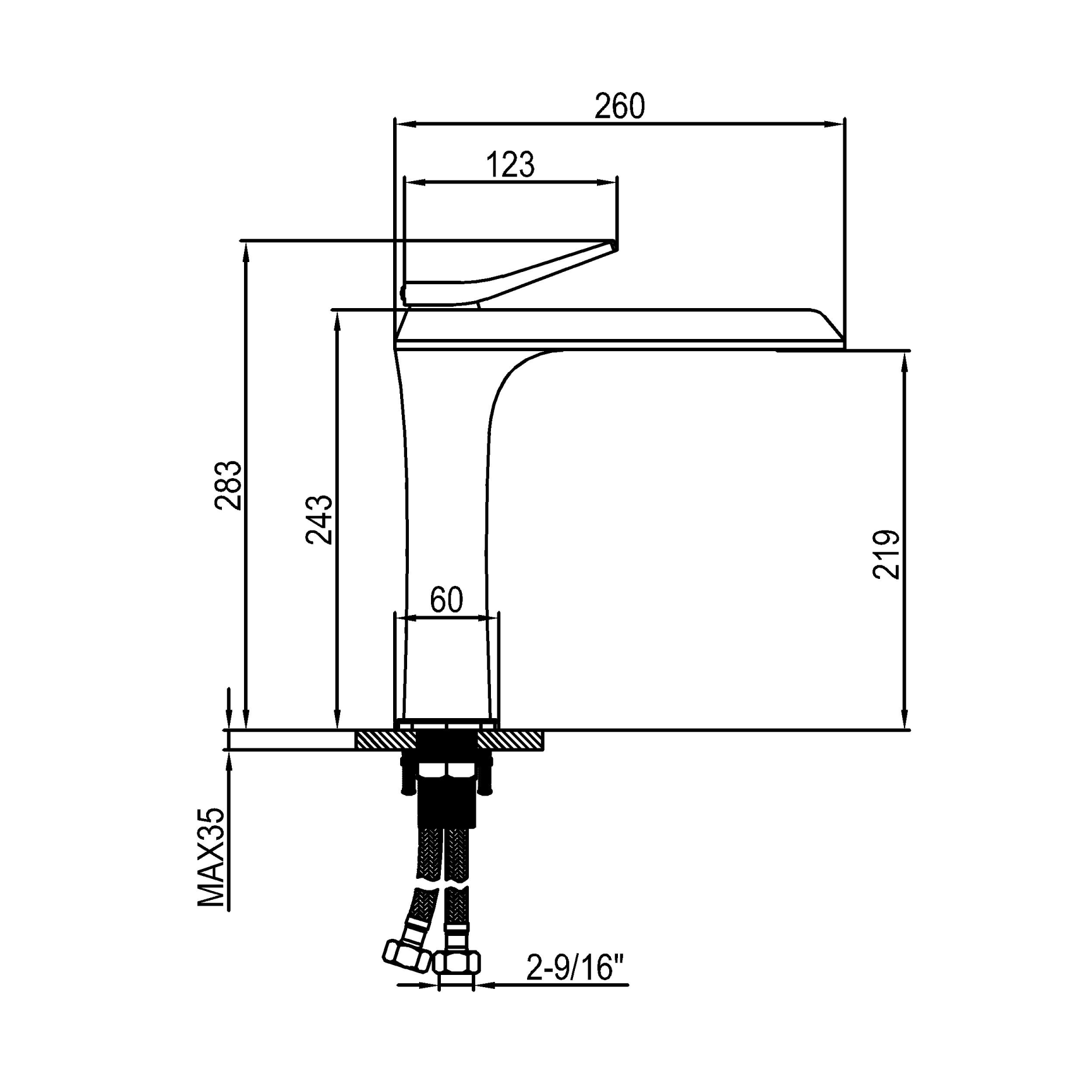 Tall basin tap - Brass -  Hot & cold