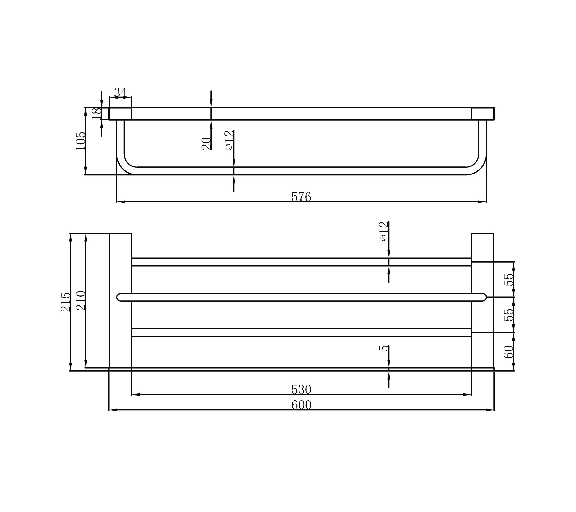 Double towel shelf - Brass