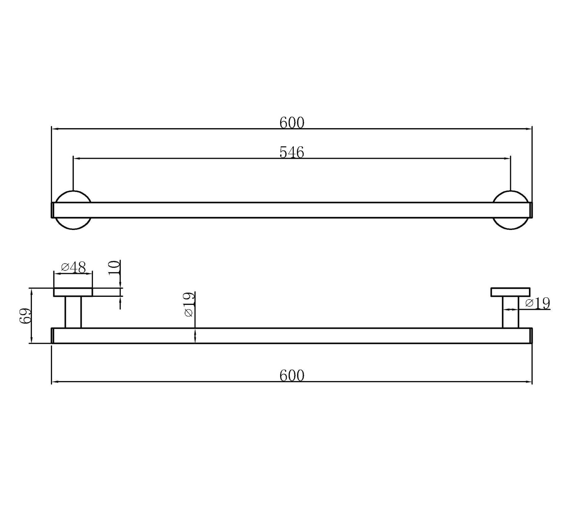 Single towel bar - Brass & SS