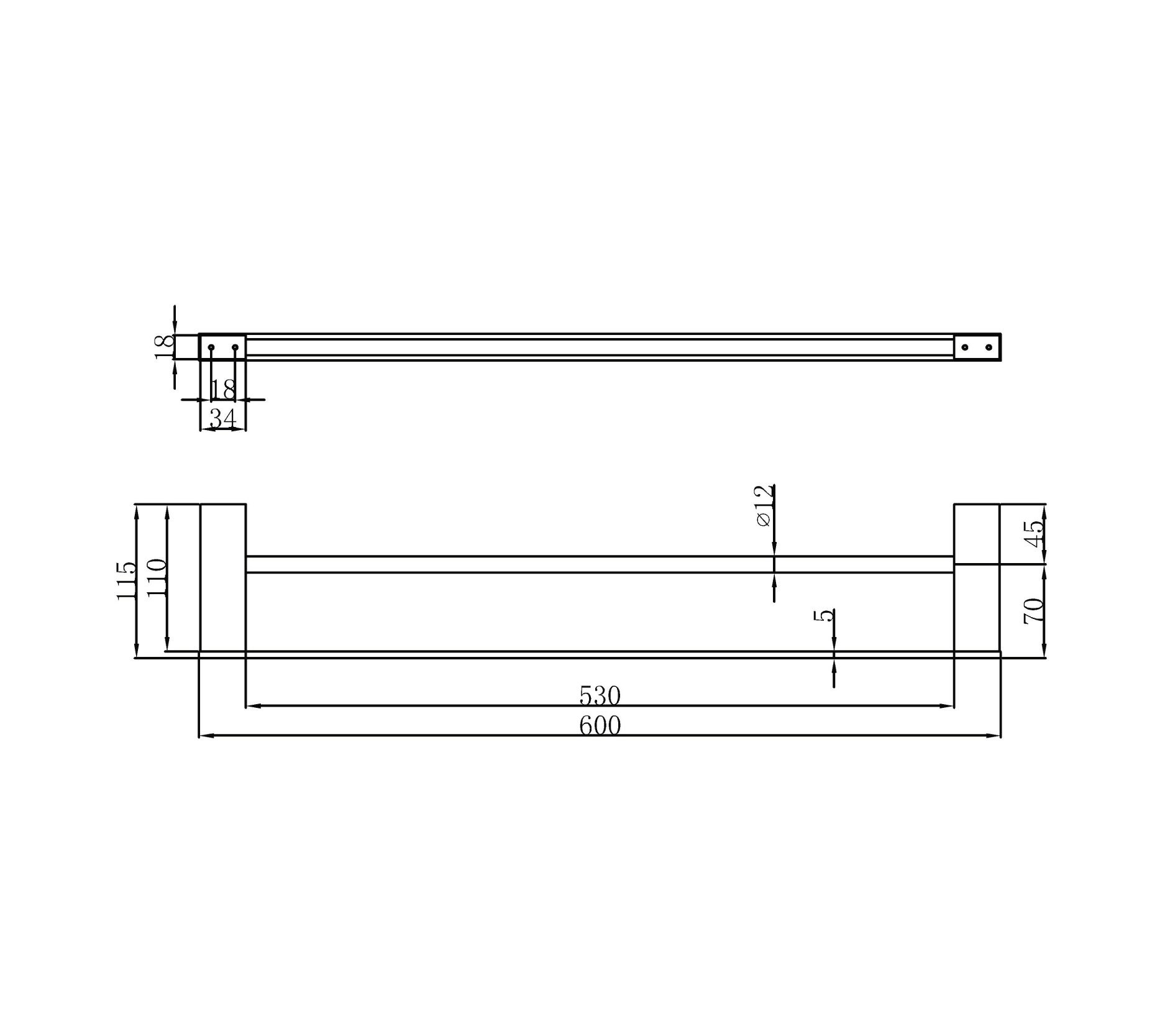 Double towel bar - Brass