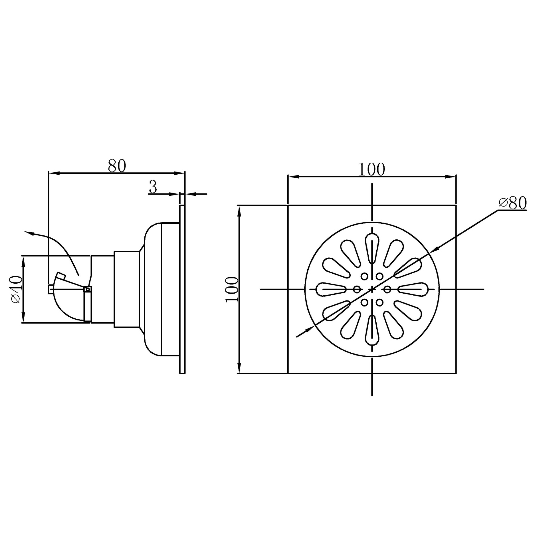 Floor drainer - 100x100mm - 304 SS