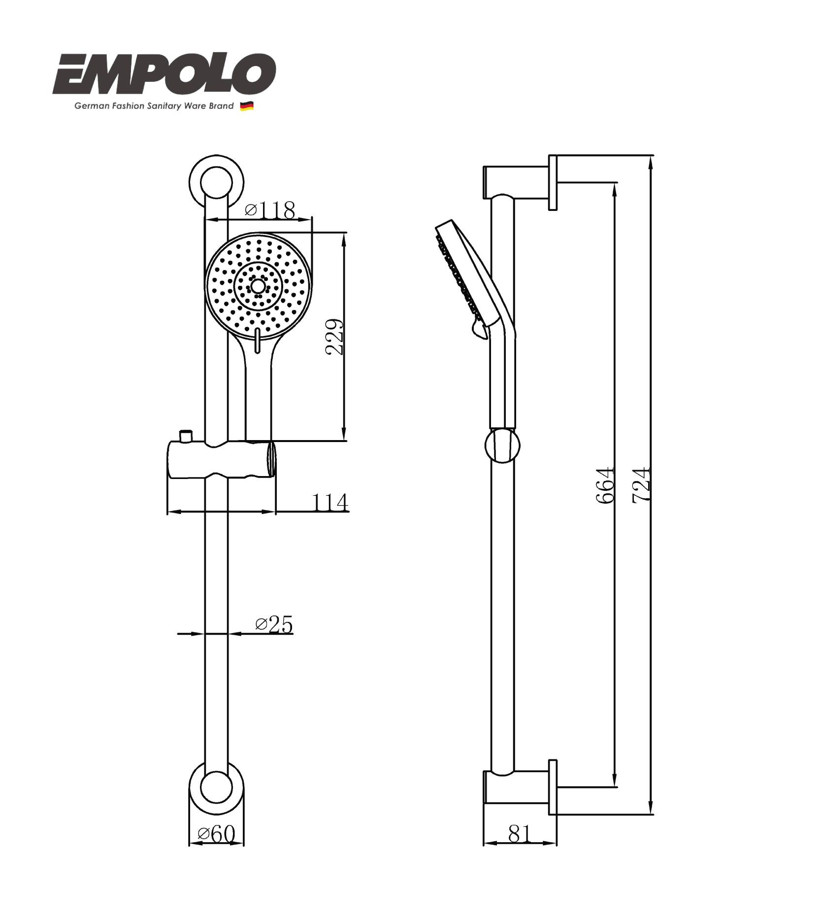 Sliding shower set - SS & ABS