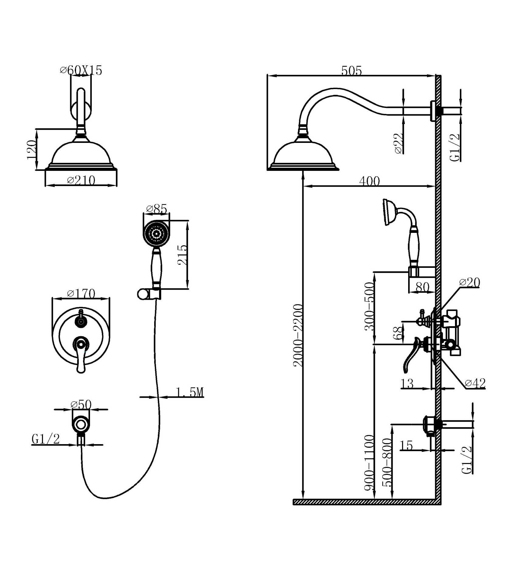 Wall-mounted shower mixer