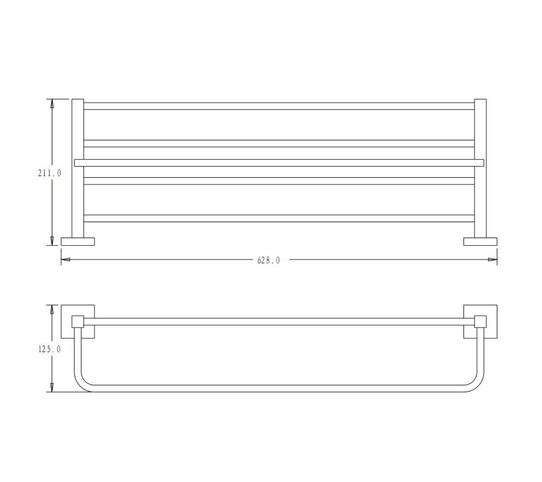 Double towel shelf - brass - Matte black
