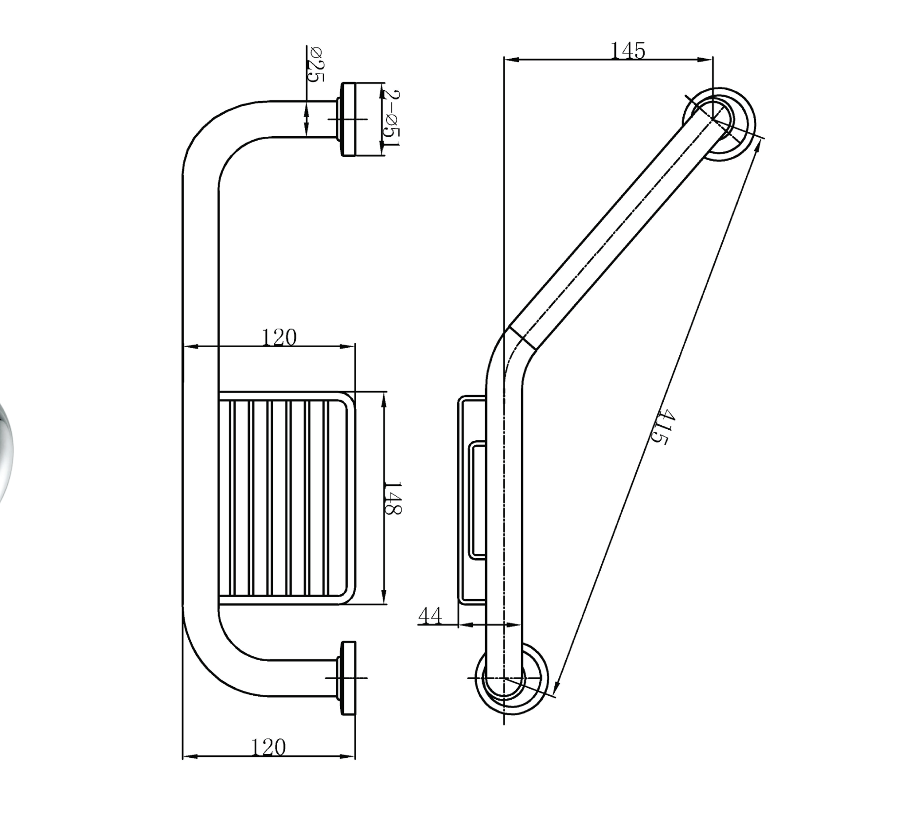 Handrail - brass - 45cm